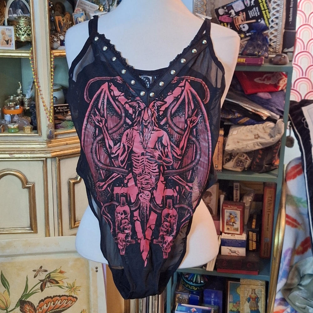 NWT YOUR HIGHNESS Killstar Black and Red Gothic BAPHOMET Bodysuit Size Medium